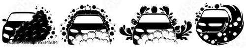 set vector of car wash with foam and soap icon. automobile cleaning symbol. detailing car service design illustration