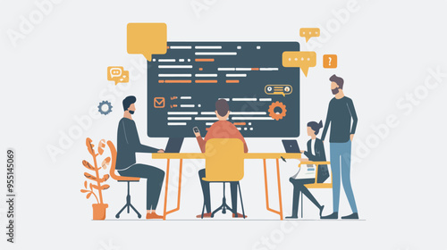 Software development team working together programming and coding software application development teamwork concept web development front end developer