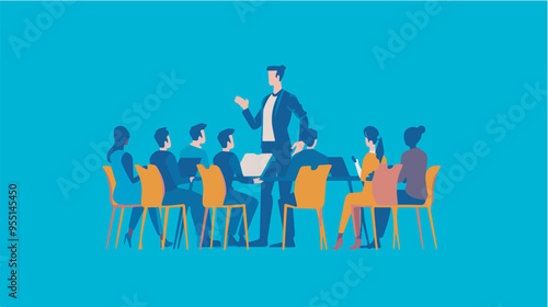Business meeting teamwork collaboration office corporate leadership training presentation executive seminar brainstorming discussion teamillustration