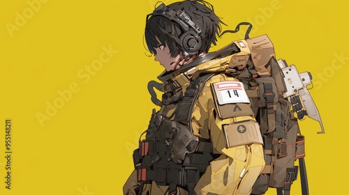 An anime boy wearing a combat suit with an active energy shield