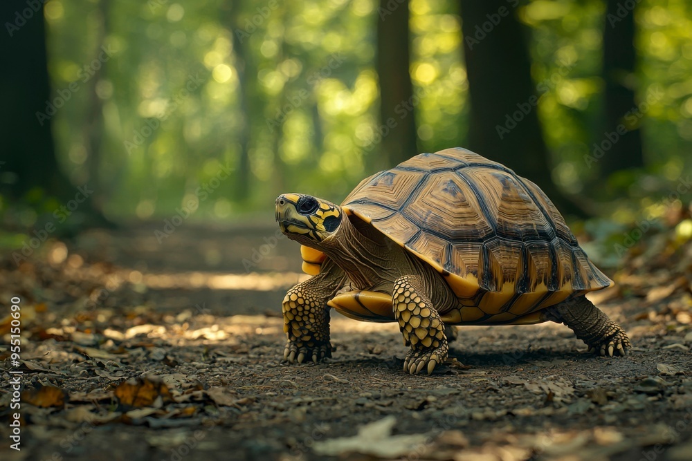 Obraz premium A Yellow-Footed Tortoise Walking Through A Forest