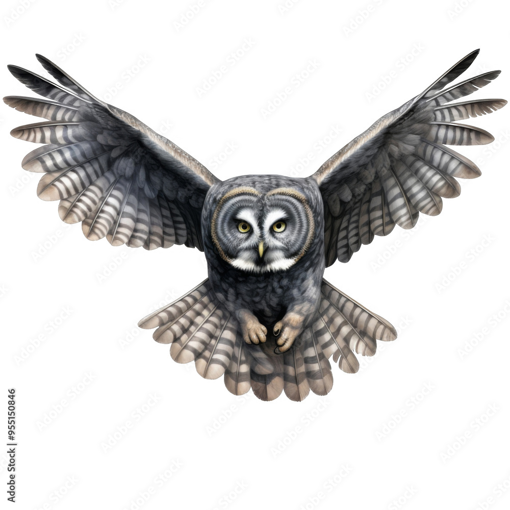 Fototapeta premium A Great Grey Owl In Flight With Spread Wings