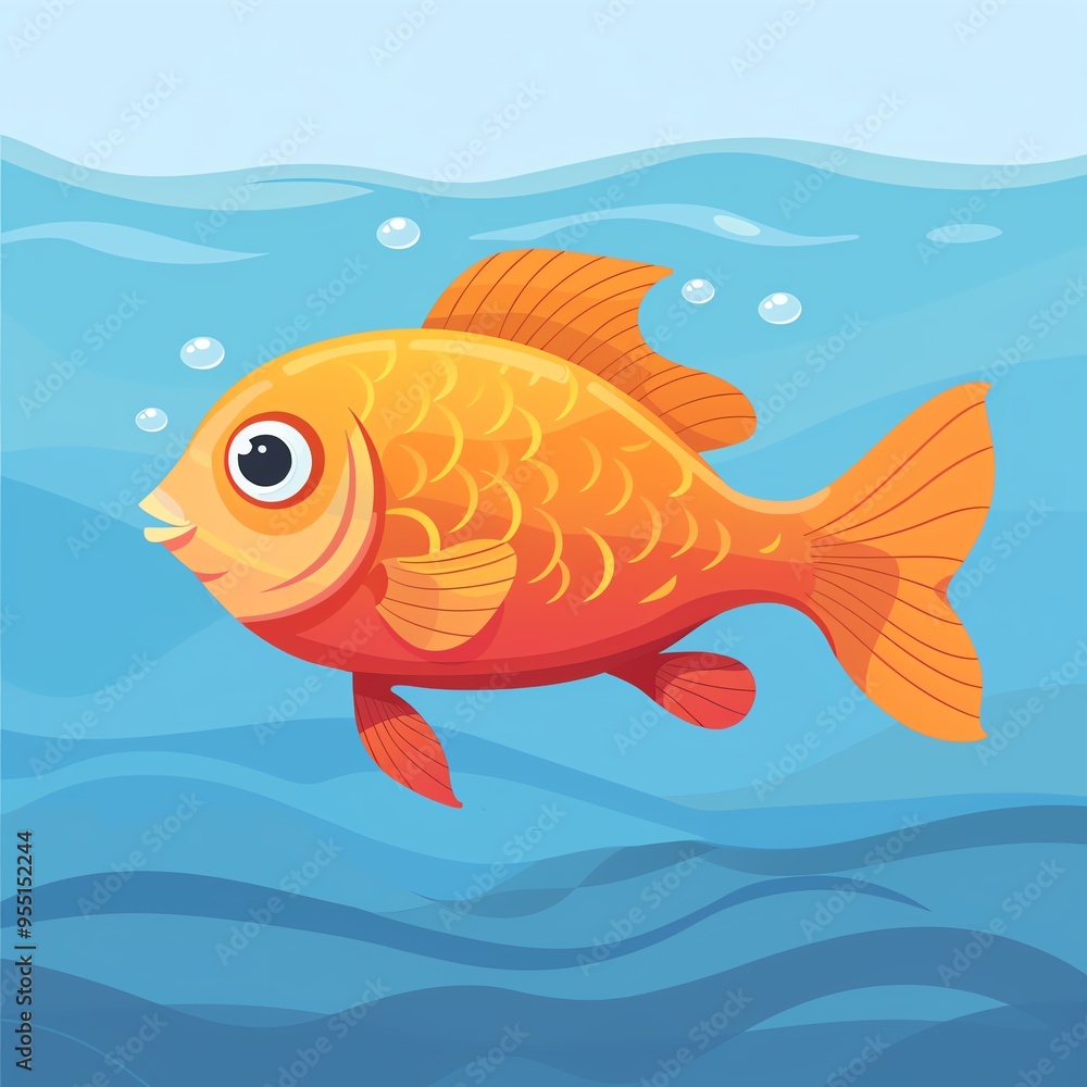 Naklejka premium A colorful orange fish swimming gracefully in clear blue water, showcasing its vibrant scales and cheerful expression.