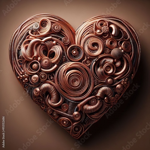 167 41 Copper Wire Heart Sculpture A sculptural artwork depictin
