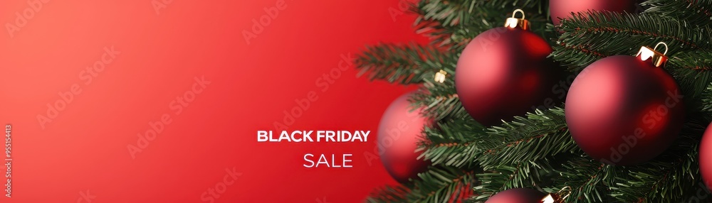 Festive red ornaments hang on a Christmas tree, celebrating holiday cheer and Black Friday sales in a vibrant backdrop. Festive red ornaments hang on a Christmas tree, celebrating holiday cheer and Black Friday sales in a vibrant backdrop.