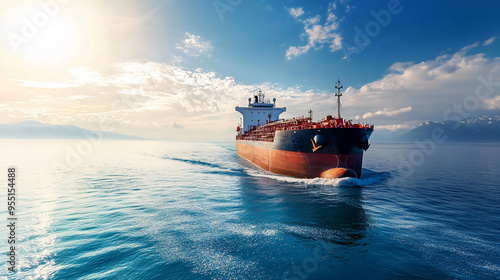 A tanker with crude oil in ballast is sailing in the open ocean.