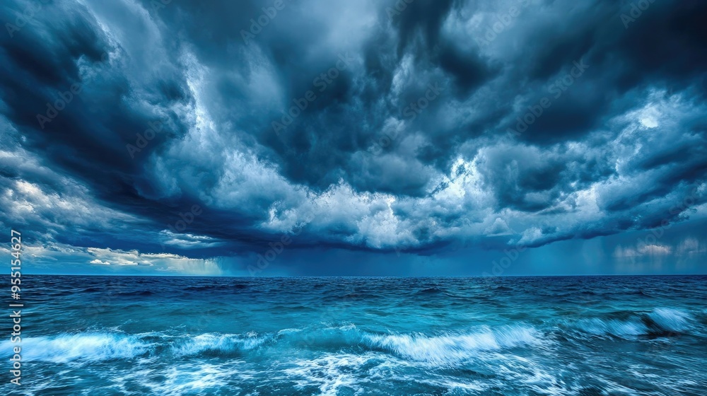 Dramatic storm clouds gathering over the ocean, intense weather, approaching storm Dramatic storm clouds gathering over the ocean, intense weather, approaching storm