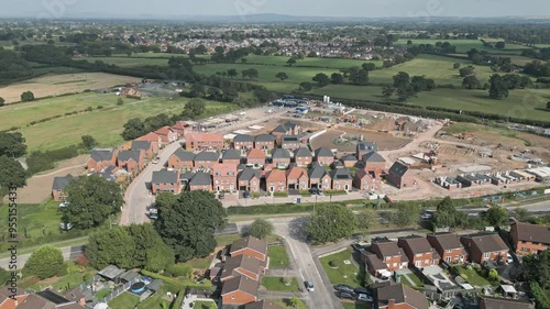 Aerial of new Build housing development plot of land, Crewe, Cheshire, England photo