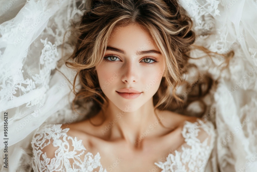 Close-up Portrait of a Bride with Blonde Hair and White Lace Dress Close-up Portrait of a Bride with Blonde Hair and White Lace Dress