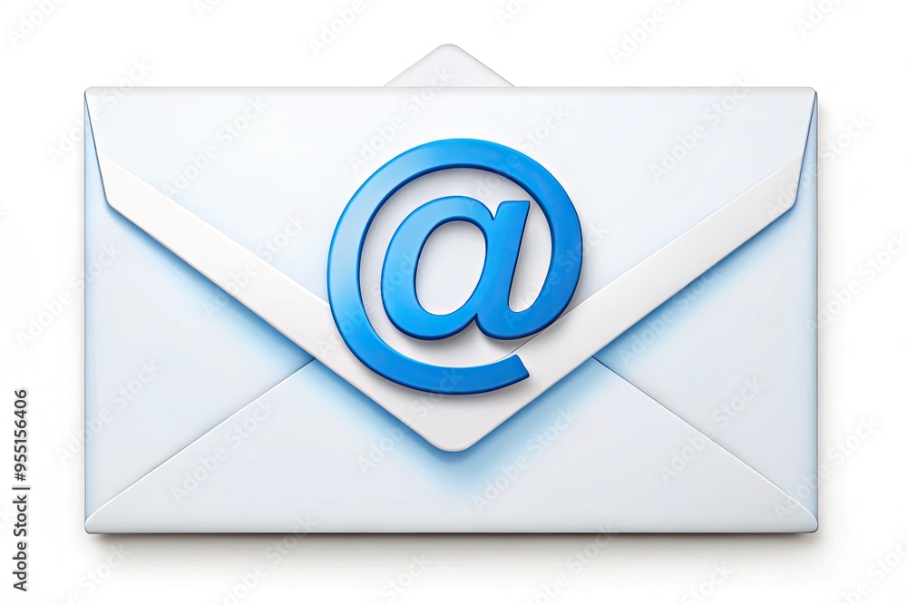 White envelope icon with a blue script letter on a white background, symbolizing modern digital communication and online messaging services.