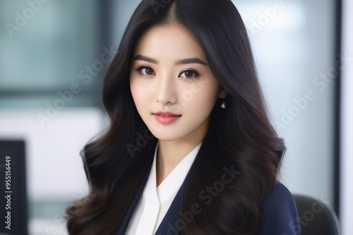 Wallpaper Mural Attractive Girl with Long Hair and Bright Eyes Torontodigital.ca