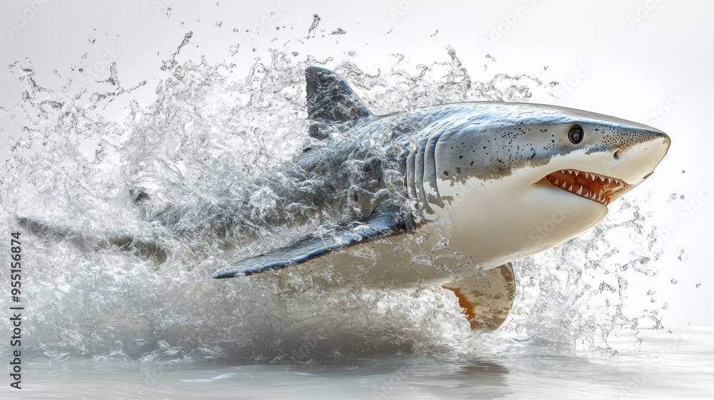 Obraz premium 3D-rendered clipart of a shark in mid-jump