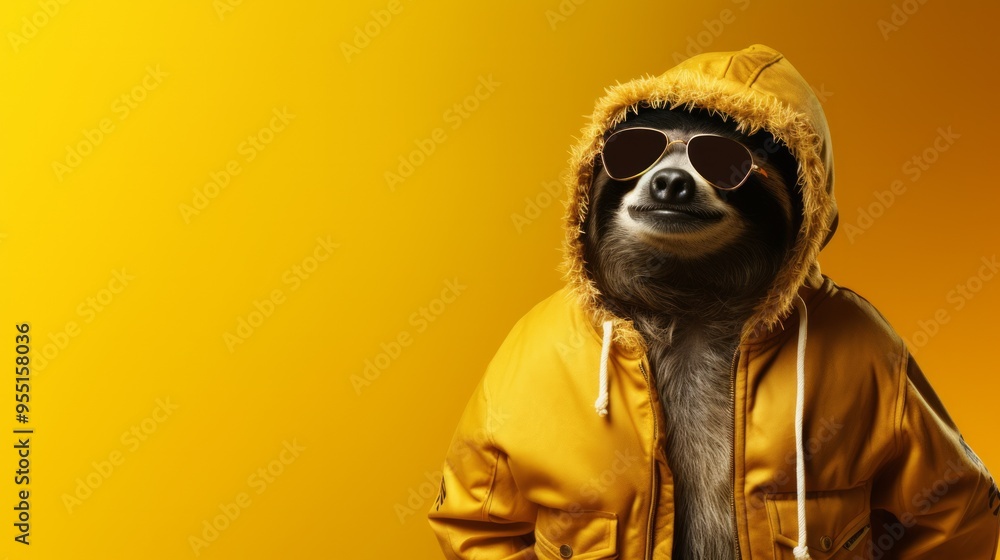 Sloth in human trendy fashionable clothes. Neural network ai generated art Sloth in human trendy fashionable clothes. Neural network ai generated art