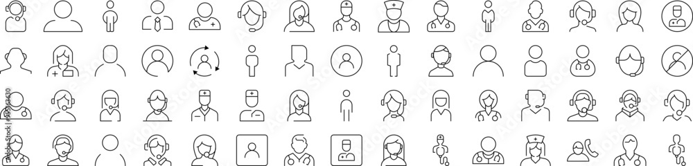 Set of Worker Related Line Icons. Editable Stroke for Design, Web Sites, Apps, Cards. Contains Linear Images of Doctor, Dispatcher, Office Worker Set of Worker Related Line Icons. Editable Stroke for Design, Web Sites, Apps, Cards. Contains Linear Images of Doctor, Dispatcher, Office Worker