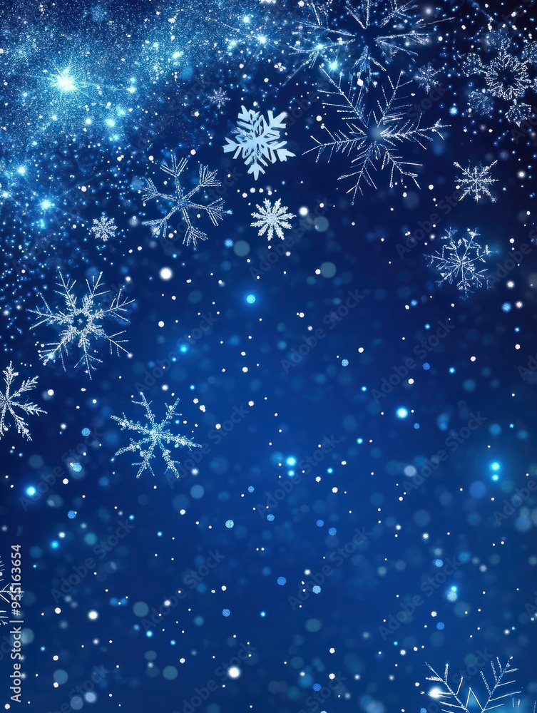 Blue Christmas background with snowflakes, stars and empty space. Copy space for your text. Merry Xmas, Happy New Year. Vertical festive backdrop. Blue Christmas background with snowflakes, stars and empty space. Copy space for your text. Merry Xmas, Happy New Year. Vertical festive backdrop.