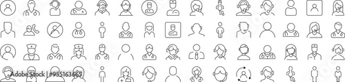 Worker Line Icon Pack. Modern Collection for Design, Web Sites, Apps, Cards. Contains Linear Images of Doctor, Dispatcher, Office Worker