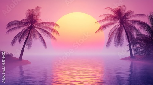 Tropical Sunset with Palm Trees