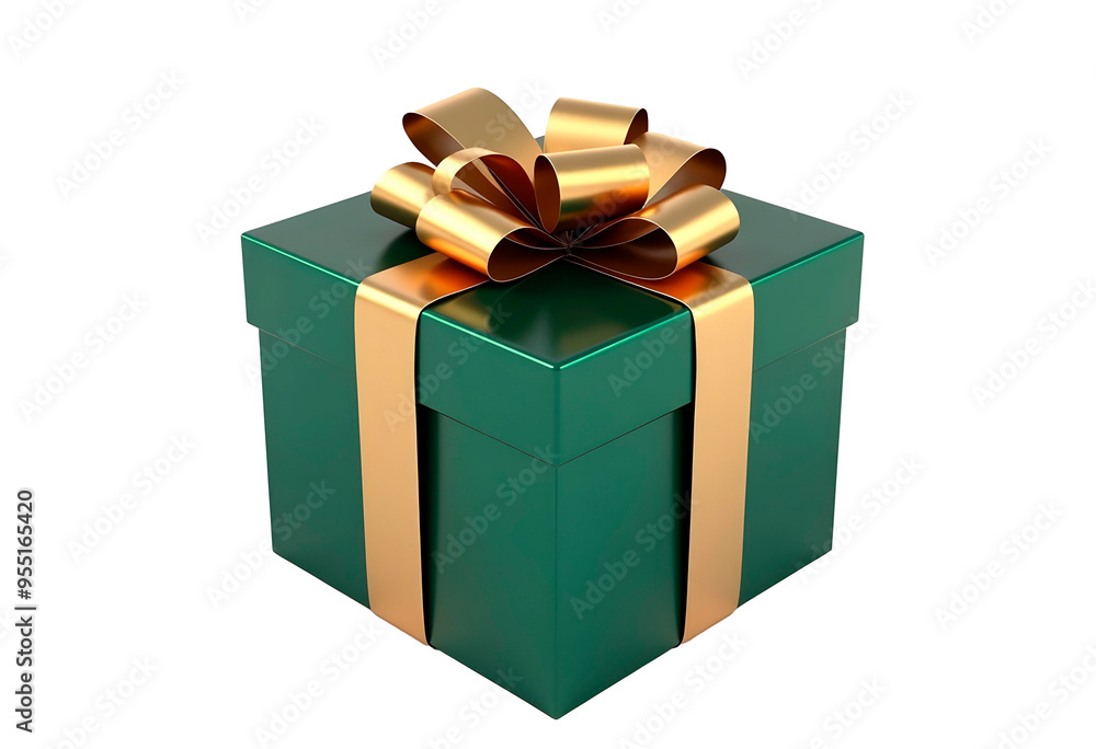 Fototapeta premium Green gift box with a gold ribbon and bow