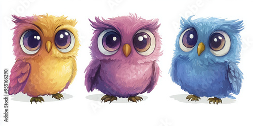 Wallpaper Mural cute kawaii colorful vibrant cartoon woodland adorable small tiny playful fun child-friendly joyful pastel colors brown blue pink animated happy sitting pose  Torontodigital.ca