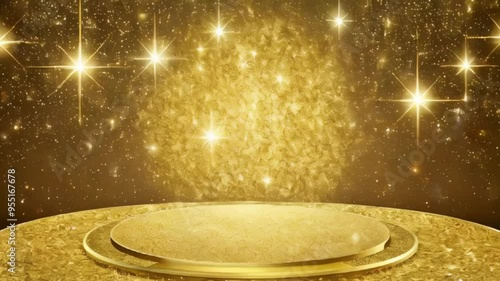  Award party stage golden stage glitter animation. stars, lights and particles. Luxury gold light streak. Particle, luxury awards ceremony background, Oscar awards performance. photo