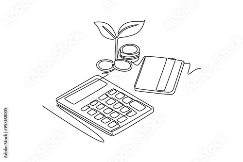 Continuous one line drawing management of finance concept. Doodle vector illustration.