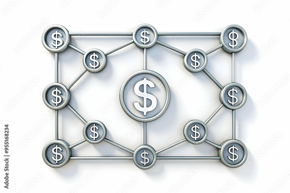 Fototapeta premium Predictive Analytics and Dollar Icons Frame for Financial Management with 3D AI Concept