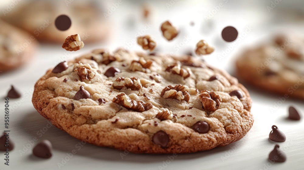 Warm cookies filled with chocolate chips and walnuts create an inviting aroma in the air Warm cookies filled with chocolate chips and walnuts create an inviting aroma in the air