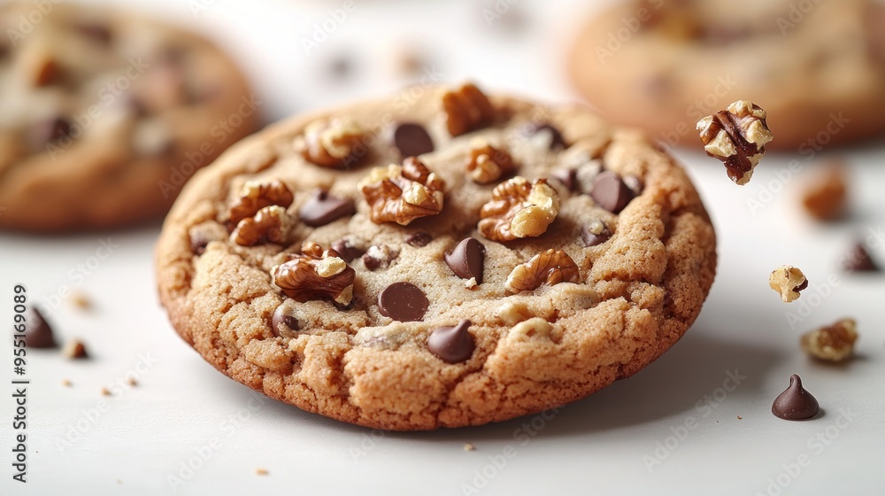 Delicious cookies with chocolate chips and walnuts tempting taste buds in cozy ambiance Delicious cookies with chocolate chips and walnuts tempting taste buds in cozy ambiance