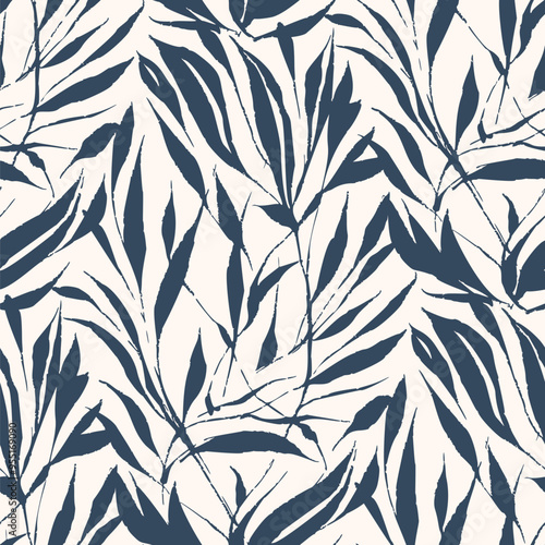 Black and White seamless pattern with leaves. Vector illustration.