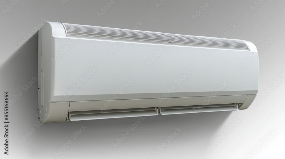 Cool air emanates from a contemporary air conditioning unit, enhancing comfort indoors Cool air emanates from a contemporary air conditioning unit, enhancing comfort indoors