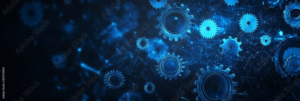 Abstract Background with Gears and Cogs in Blue. AI generated illustration
