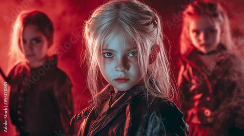 Wallpaper Mural Children in modern cosplay of fantastic fictional movie characters in a Witcher costume for Halloween Torontodigital.ca