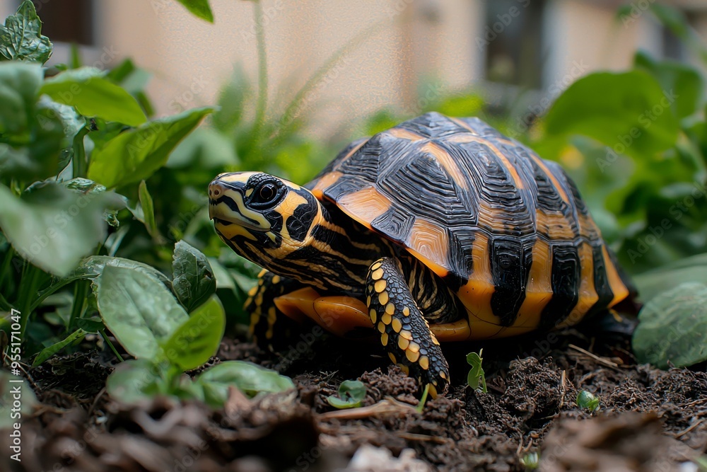 Yellow-headed Box Turtle in Garden Setting Yellow-headed Box Turtle in Garden Setting