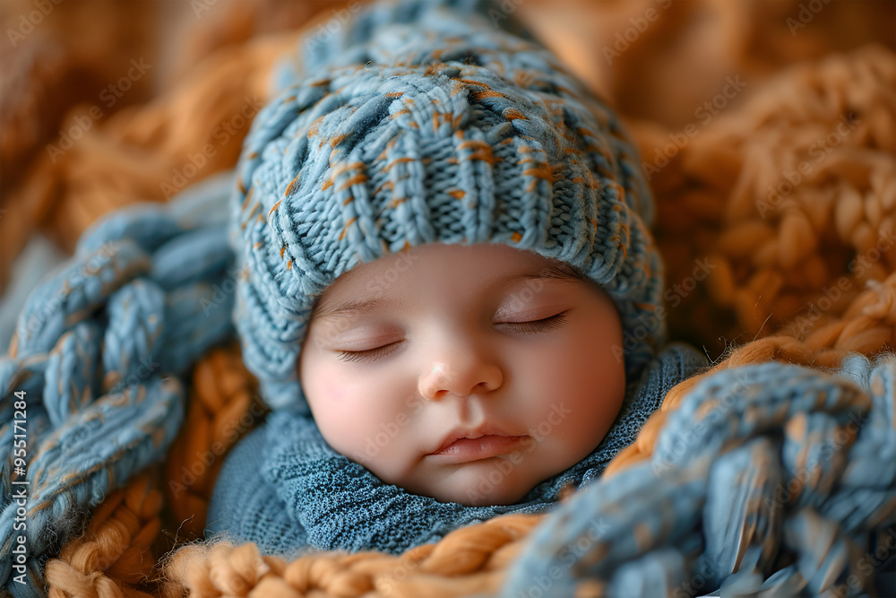 Portrait of cute premature baby boy dressed in a blue knitted wool cap sleep, Neonatal intensive care unit in hospital. Portrait of cute premature baby boy dressed in a blue knitted wool cap sleep, Neonatal intensive care unit in hospital.