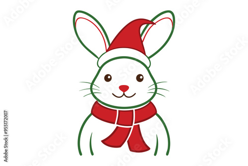 line art Christmas Rabbit vector illustration in white background