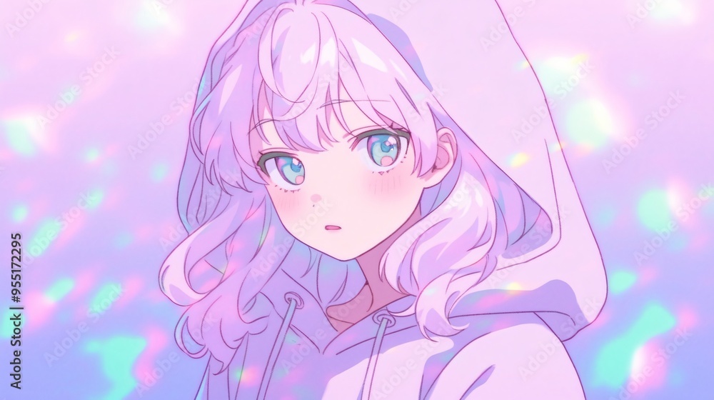 An anime boy wearing a holographic hoodie that changes color An anime boy wearing a holographic hoodie that changes color