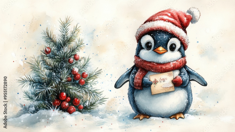 Clipart of a penguin with a snow-covered hat and mittens Clipart of a penguin with a snow-covered hat and mittens