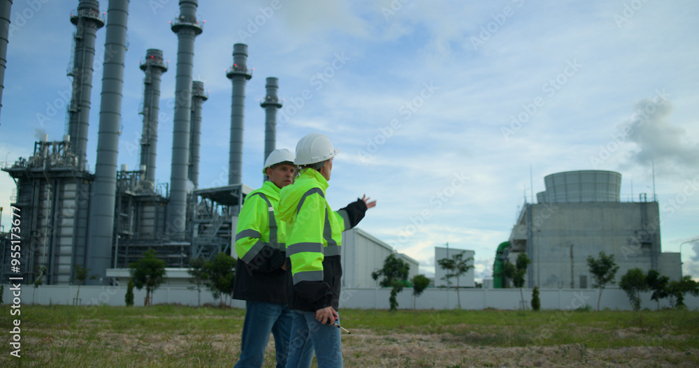 The senior project engineering team Inspects the progress of the building project. Medium-sized power plant in an industrial estate to send payments to companies in industrial zones The senior project engineering team Inspects the progress of the building project. Medium-sized power plant in an industrial estate to send payments to companies in industrial zones