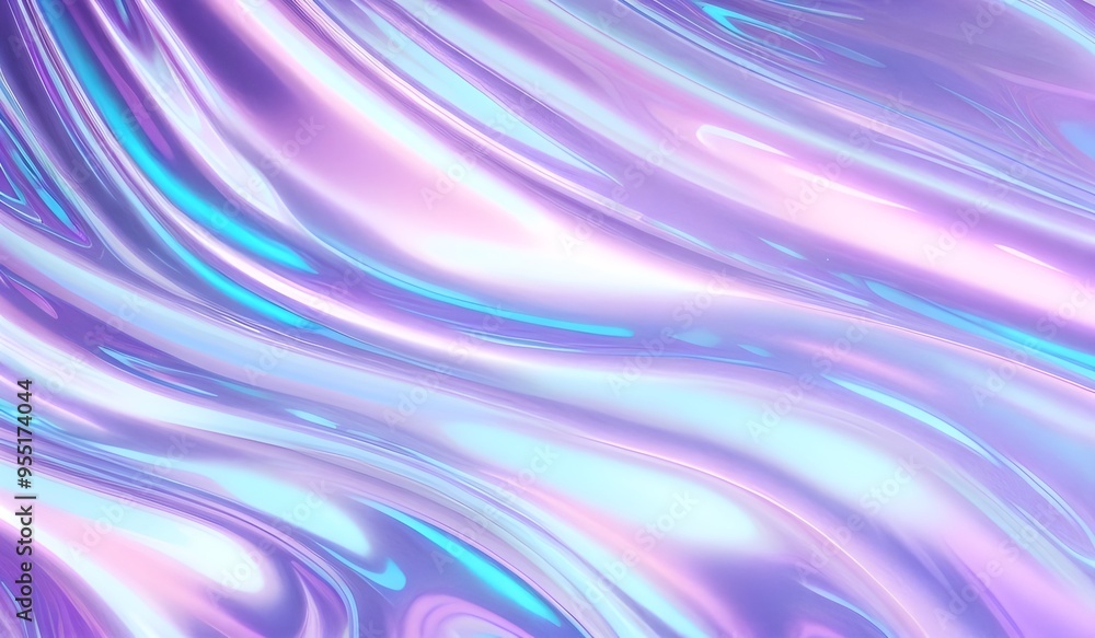 Iridescent chrome wavy gradient cloth fabric abstract background, ultraviolet holographic foil texture, liquid surface, ripples, metallic reflection. 3d render illustration. Iridescent chrome wavy gradient cloth fabric abstract background, ultraviolet holographic foil texture, liquid surface, ripples, metallic reflection. 3d render illustration.