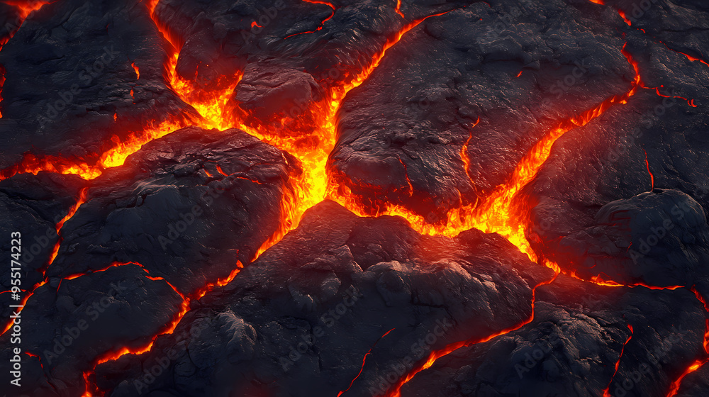 Lava molten texture, top view, volcano magma glow texture in cracking holes realistic. Volcano. Illustration Lava molten texture, top view, volcano magma glow texture in cracking holes realistic. Volcano. Illustration