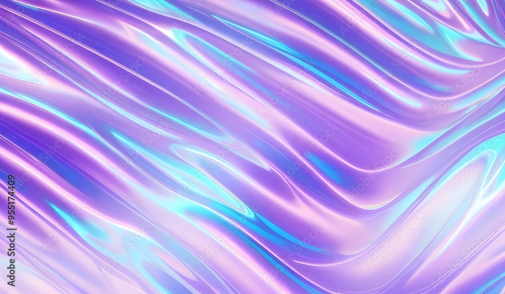 Iridescent chrome wavy gradient cloth fabric abstract background, ultraviolet holographic foil texture, liquid surface, ripples, metallic reflection. 3d render illustration. Iridescent chrome wavy gradient cloth fabric abstract background, ultraviolet holographic foil texture, liquid surface, ripples, metallic reflection. 3d render illustration.