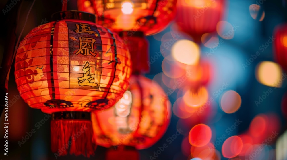 Traditional Chinese New Year Decorations: Red Lanterns, Paper Cuttings, and Auspicious 'Fu' Symbols for a Festive Celebration. Traditional Chinese New Year Decorations: Red Lanterns, Paper Cuttings, and Auspicious 'Fu' Symbols for a Festive Celebration.