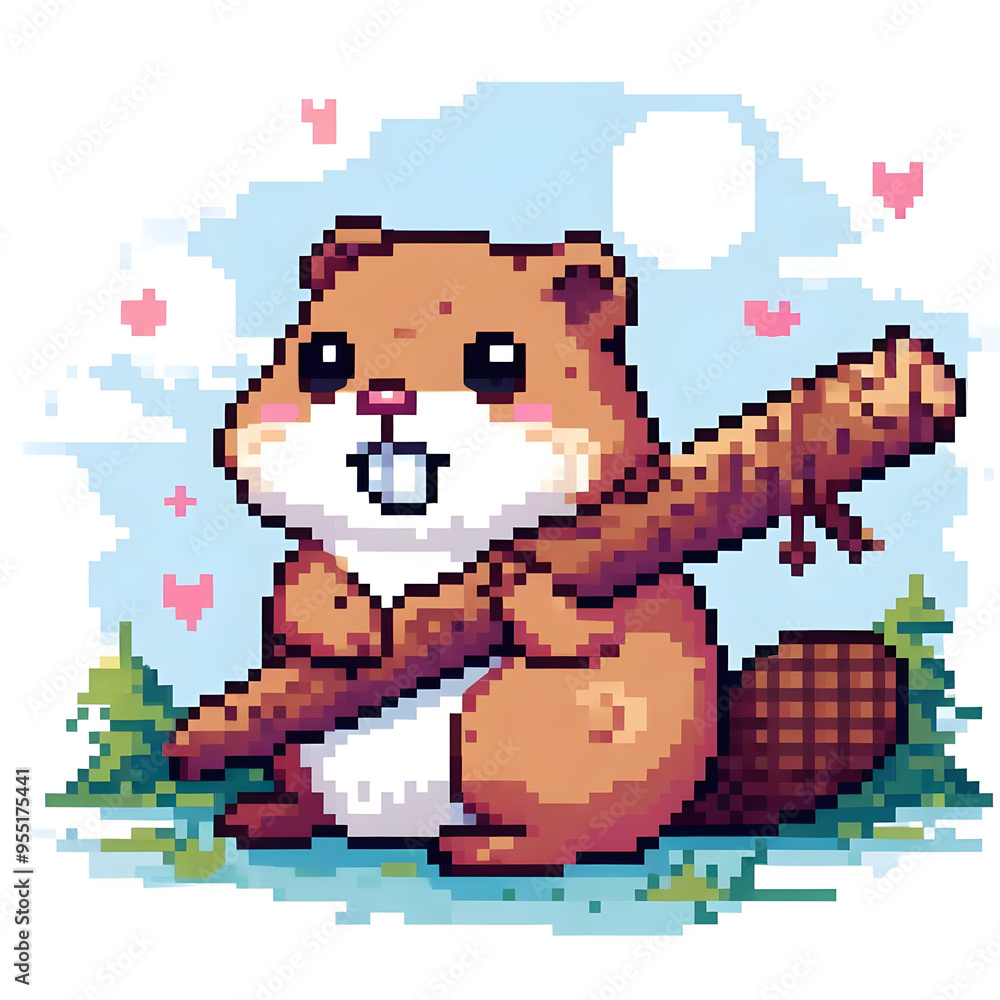 Fototapeta premium 비버, 픽셀아트 (Beaver, Pixel Art)