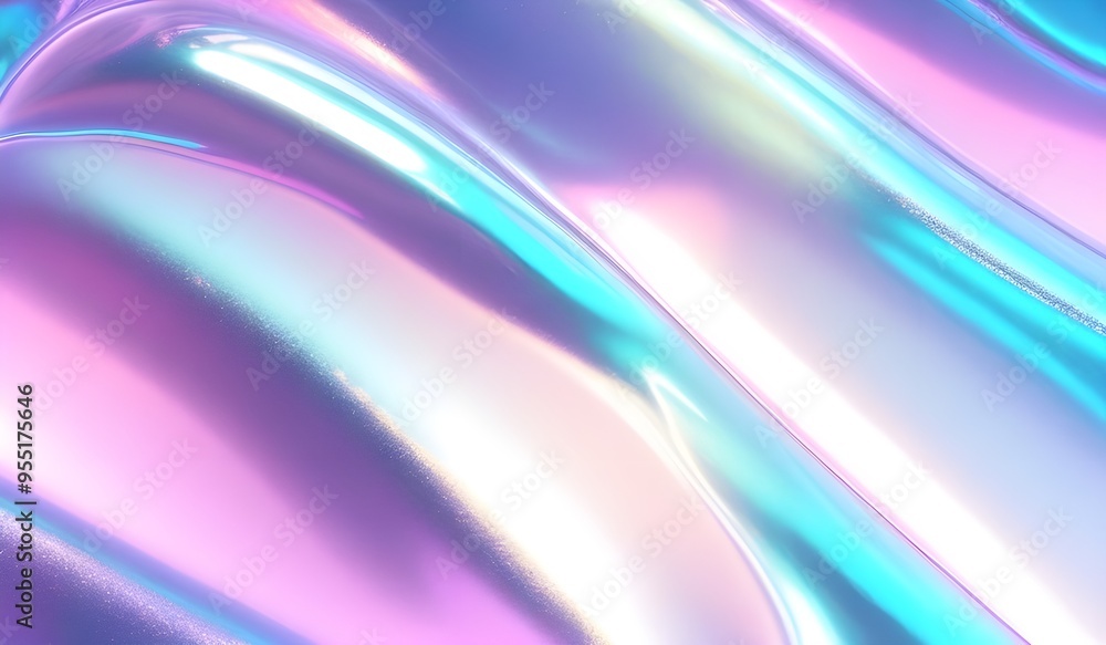 Iridescent chrome wavy gradient cloth fabric abstract background, ultraviolet holographic foil texture, liquid surface, ripples, metallic reflection. 3d render illustration. Iridescent chrome wavy gradient cloth fabric abstract background, ultraviolet holographic foil texture, liquid surface, ripples, metallic reflection. 3d render illustration.