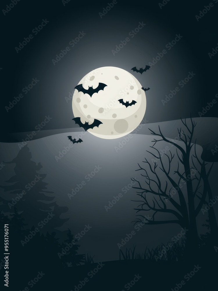 Mystical Moonlit Night with Bats Mystical Moonlit Night with Bats