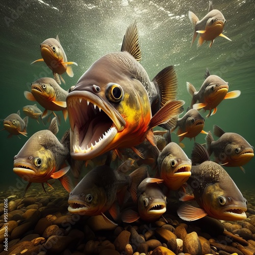 334 Piranhas Piranhas can pose a threat to pets swimming in rive photo