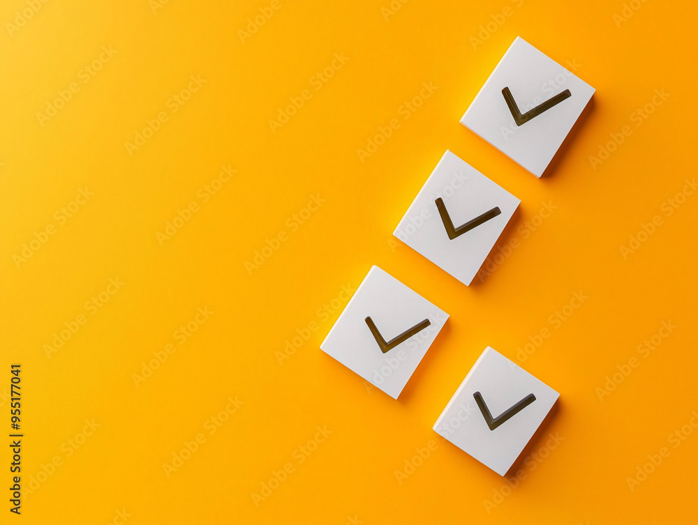 Checkmark boxes on vibrant yellow background symbolize completion and organization. This image conveys sense of achievement and clarity. Checkmark boxes on vibrant yellow background symbolize completion and organization. This image conveys sense of achievement and clarity.