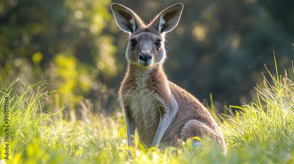 Fototapeta premium Detailed drawing of a kangaroo grazing on grass