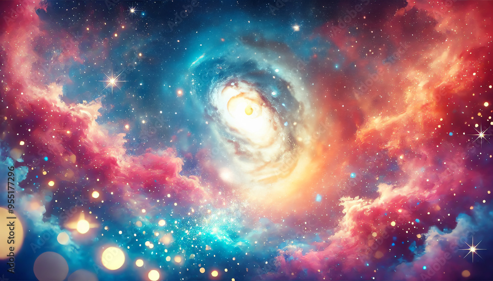 A dreamy, stunning night sky filled with stars and a galaxy in vibrant colors A dreamy, stunning night sky filled with stars and a galaxy in vibrant colors
