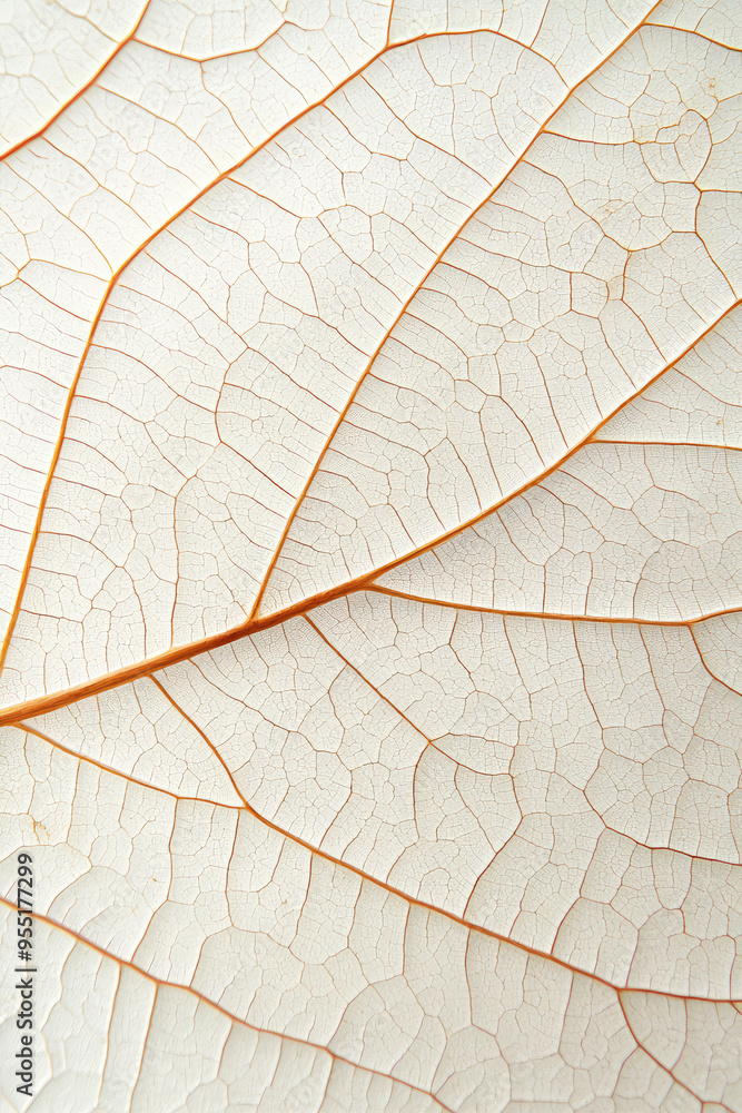 Fototapeta premium Macro texture of dried translucent leaf with veins, natural background